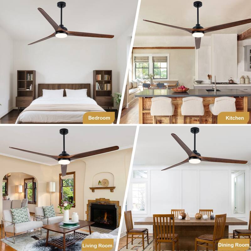 Cusp Barn 72" Outdoor/Indoor Large Black Ceiling Fan with Lights and Remote, Farmhouse Reversible DC Motor Wood Ceiling Fan