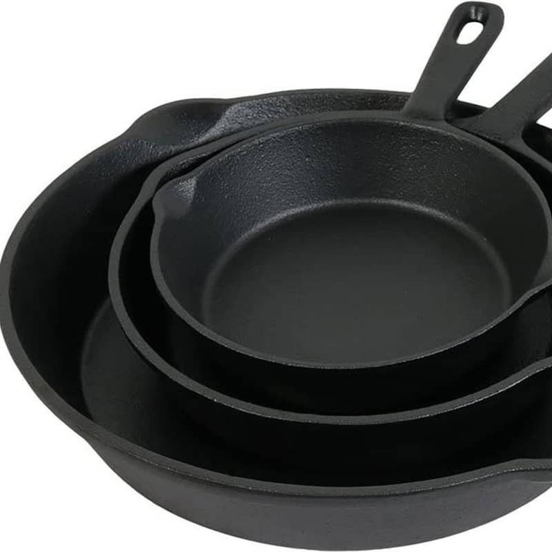 HomeRoots Set of Three Black Cast Iron Frying Pans - 14.00 in. x 2.00 in. x 10.00 in.
