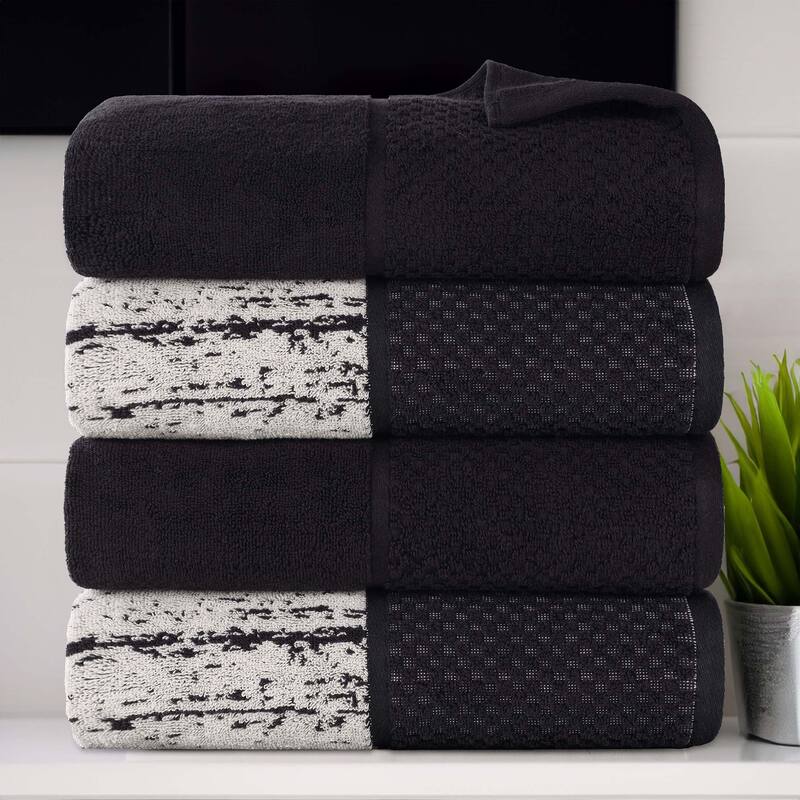 Superior Lodie Cotton Jacquard Solid and Two-Toned Bath Towel Set of 4