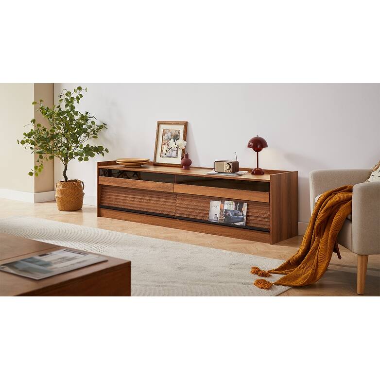 LED TV Stand for TVs up to 80" Wood TV Console with 4 Storage Drawer Media Console Table with Built-in Charging Ports