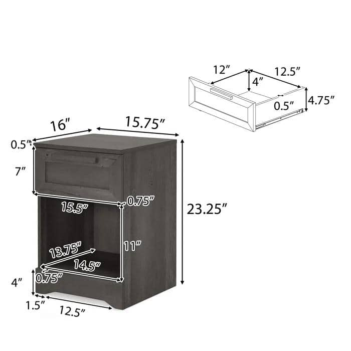 Nightstand with Single Drawer and Handles, Decorative Table with Bottom Shelf, Bedroom Coffee Table with Wooden Tabletop