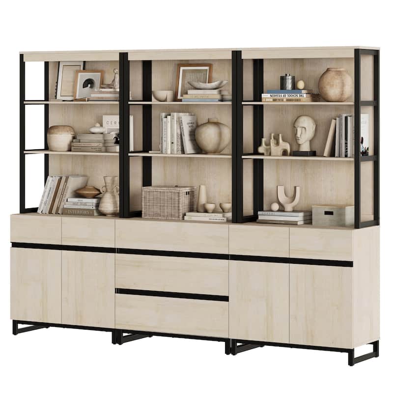 WAMPAT 3 PCS Modern 72" Tall Bookcase with 3 Drawers and Adjustable Shelves, Library Book Shelf with Storage Cabinet