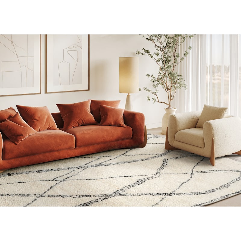 EXQUISITE RUGS Tahoe Hand-knotted Wool Ivory/Black Area Rug.