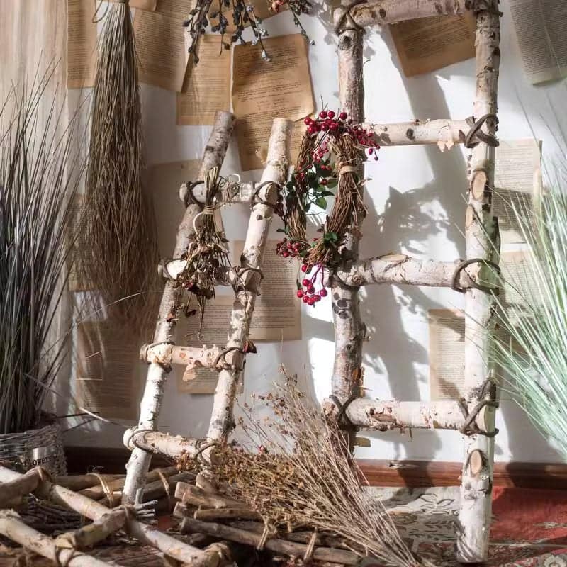 RusticReach White Birch Wood Decorative Ladder