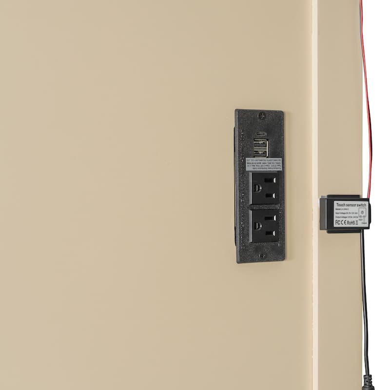 Full Size Loft Bed with Storage Staircase, Built-in Dressing Table, Mirror & Wardrobe - USB Charging & Lights