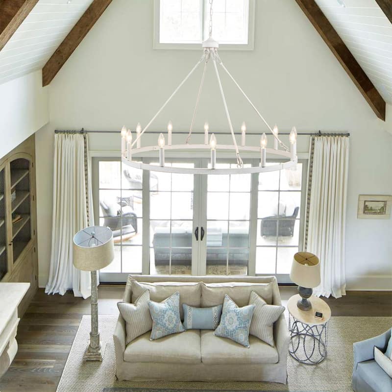 12-Light 37.99 in. Rustic Wagon Wheel Chandelier for Bedroom Kitchen