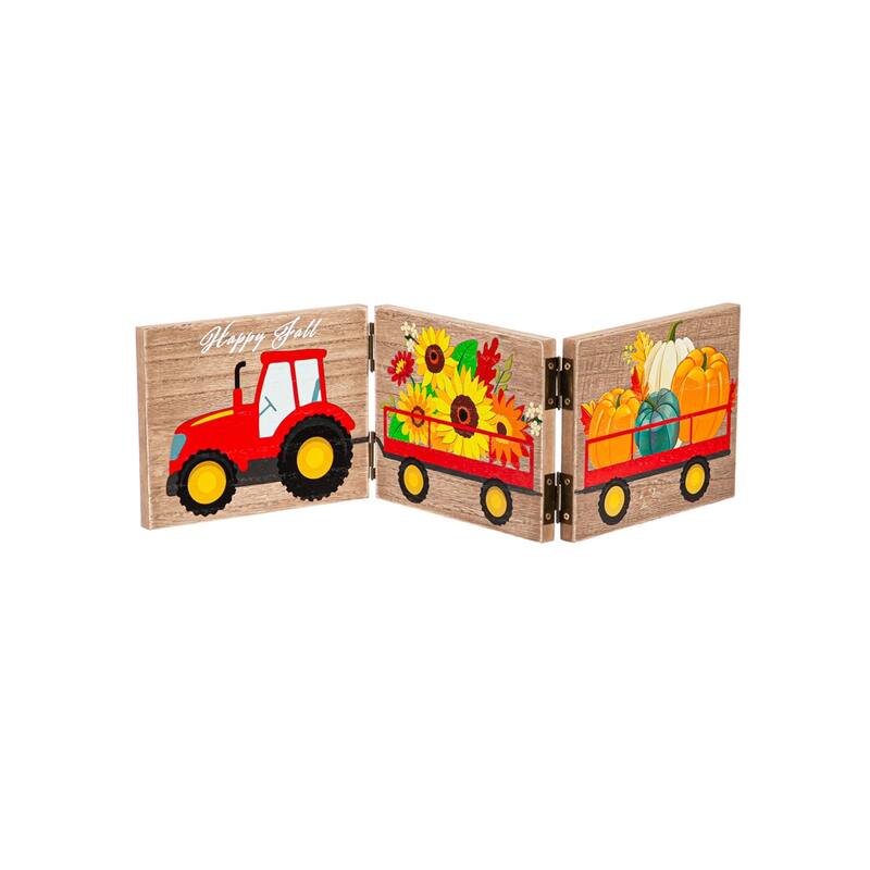 Wood Double Sided Tri-Fold Wood Table Decor, Harvest/Holiday