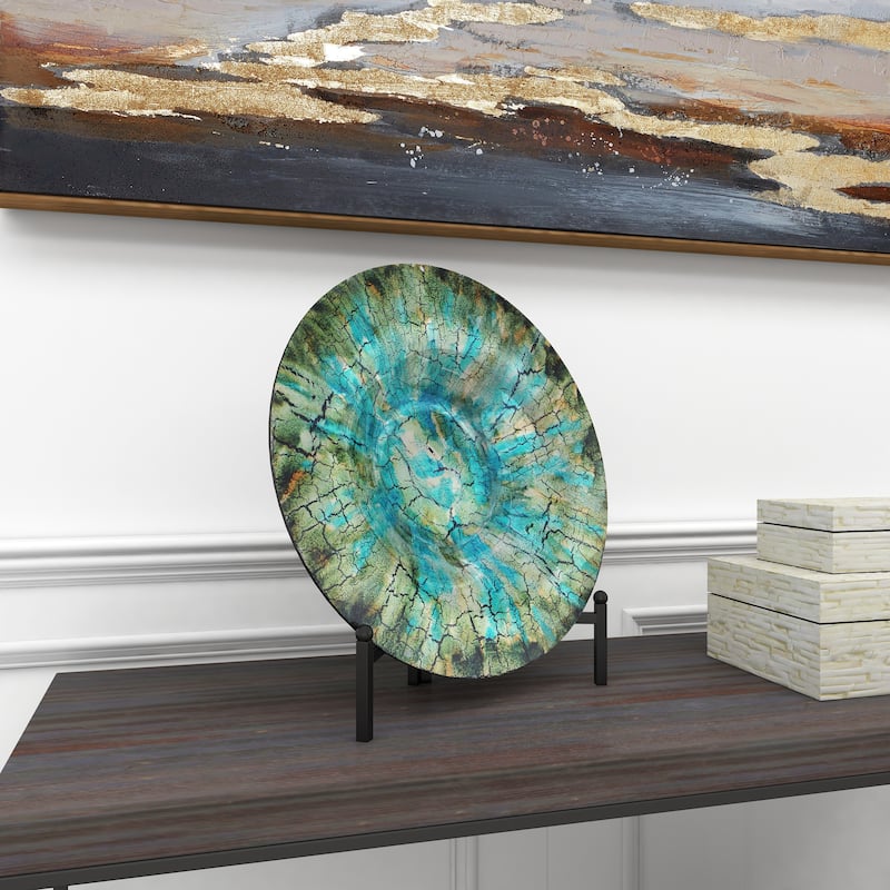 Green Glass Handmade Mosaic Inspired Geometric Charger with Stand