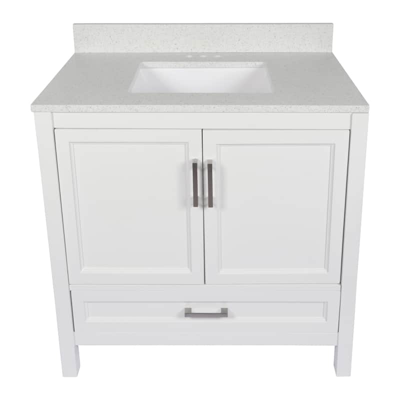 Nevado 37" Bathroom Vanity in Espresso with Quartz Stone Vanity Top Sink w/ Backsplash in Galaxy White Single Hole - White - Galaxy White