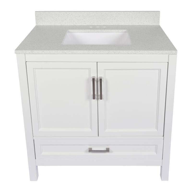 Nevado 37" Bathroom Vanity with Cultured Marble Vanity Top Sink in White with White Basin - White - Galaxy White