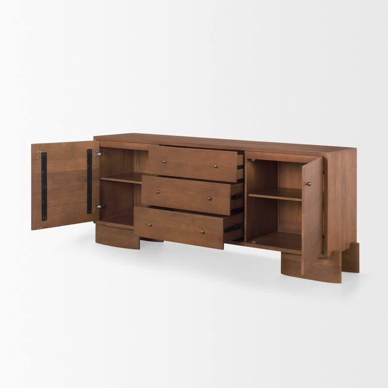 Jonan Brown Wood w/ Dark Aged Brass 2 Door 3 Drawer Sideboard