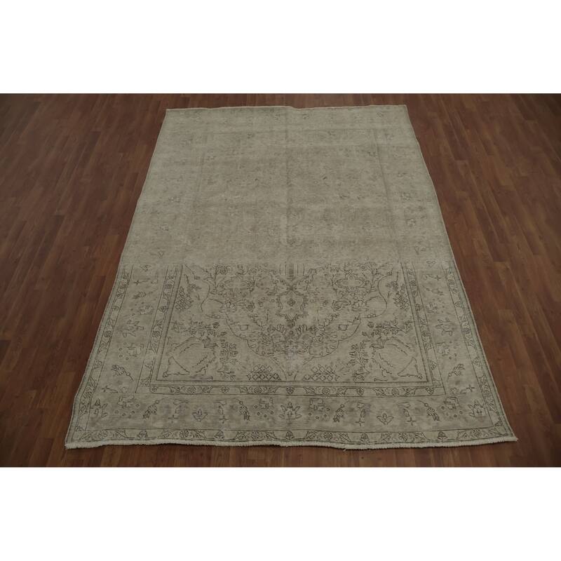 Hand Knotted Oriental 100% Wool Carpet Traditional Medallion Beige & Ivories Tabriz Area Rug - 9' 4'' X 6' 9''