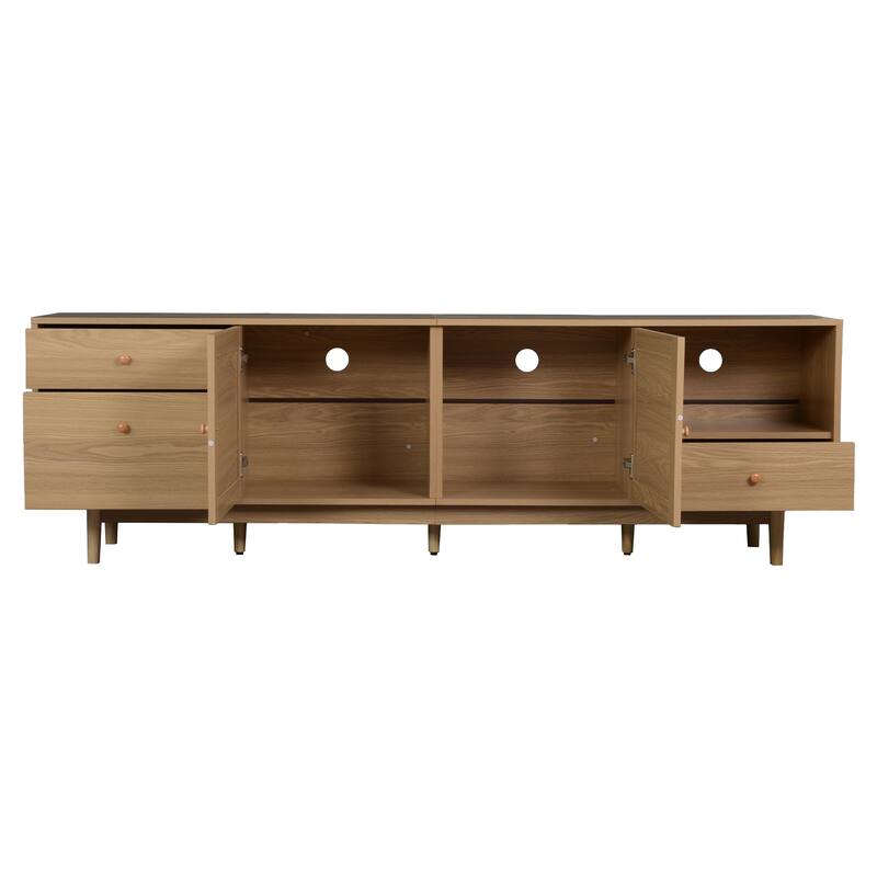 Boho TV Stand for TVs up to 85", Modern Entertainment Center with Rattan Doors, Drawers, Media Console Table for Living Room
