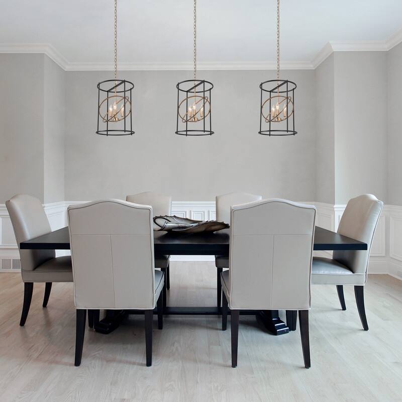 Malryn Modern Geometric Cylinder 3-Light Black Gold Island Pendant Lights - D14"x H17.7"