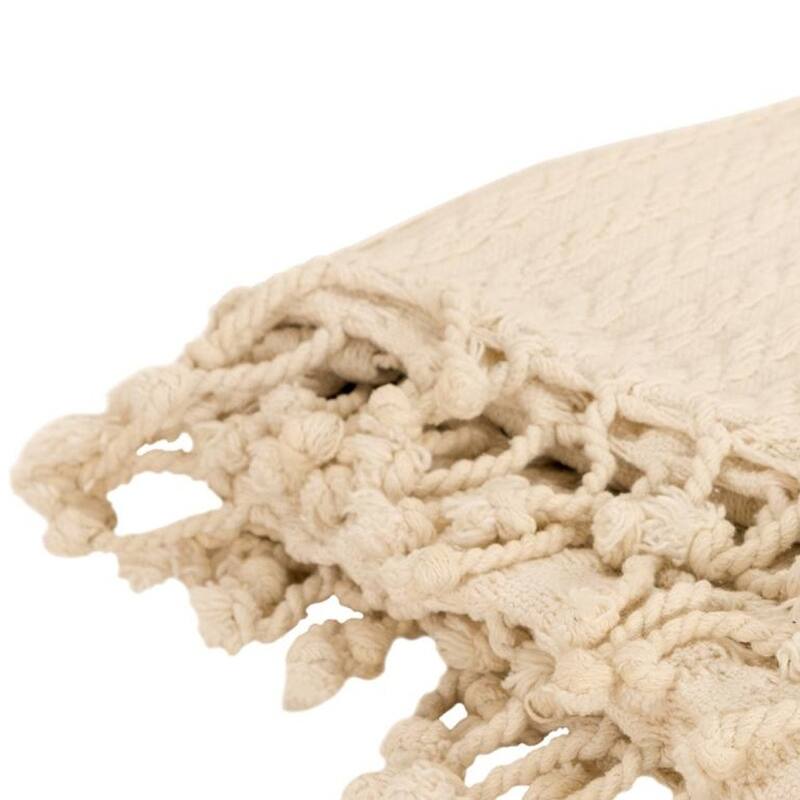 HomeRoots Ivory Knitted 100% Cotton Throw Blanket