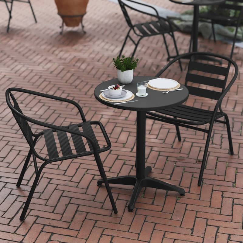 23.5" Round Aluminum Indoor-Outdoor Table Set with 2 Slat Back Chairs
