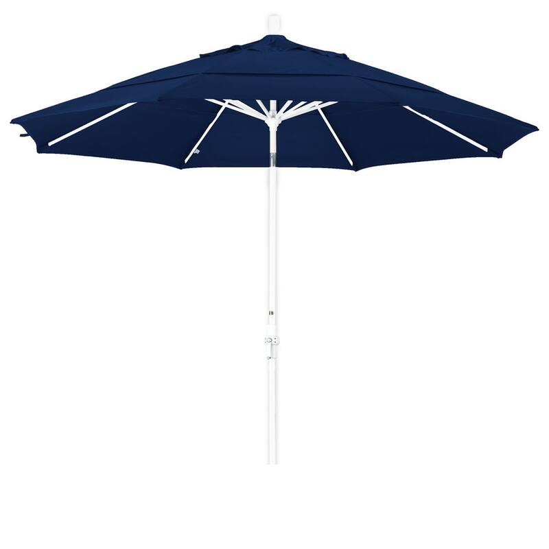 California Umbrella 11' Rd. Aluminum Patio Umbrella, Crank Lift, Collar Tilt, Dbl Wind Vent, White Finish, Pacifica Fabric - Navy Blue