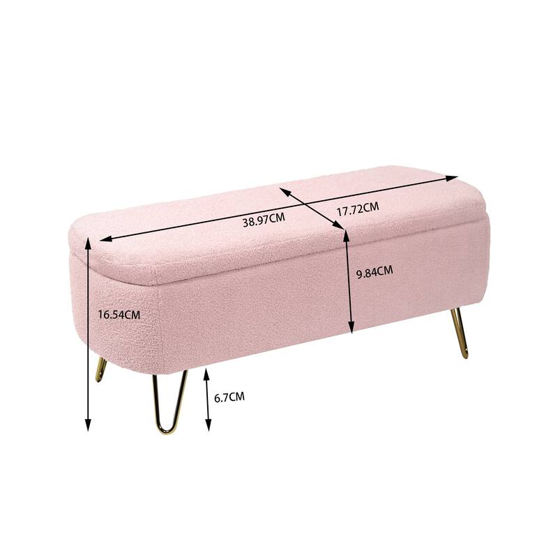 Oval Storage Ottoman Bench with Gold Legs by GDFStudio - 39.37"L x15.75"W x 15.50"H