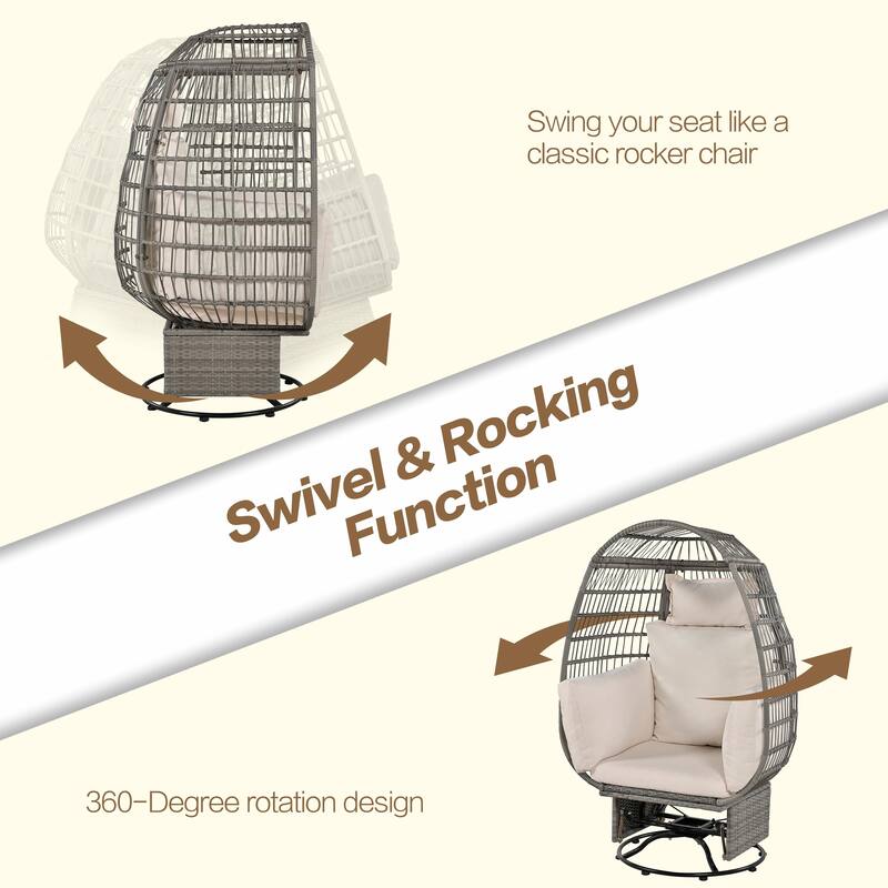 Swivel Rattan Egg Patio Chair with Cushions and Rocking Function