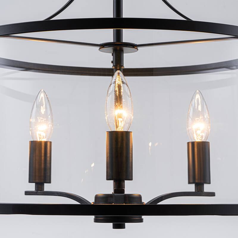 3-Light Drum Glass Chandelier for Dining Room, Kitchen Island