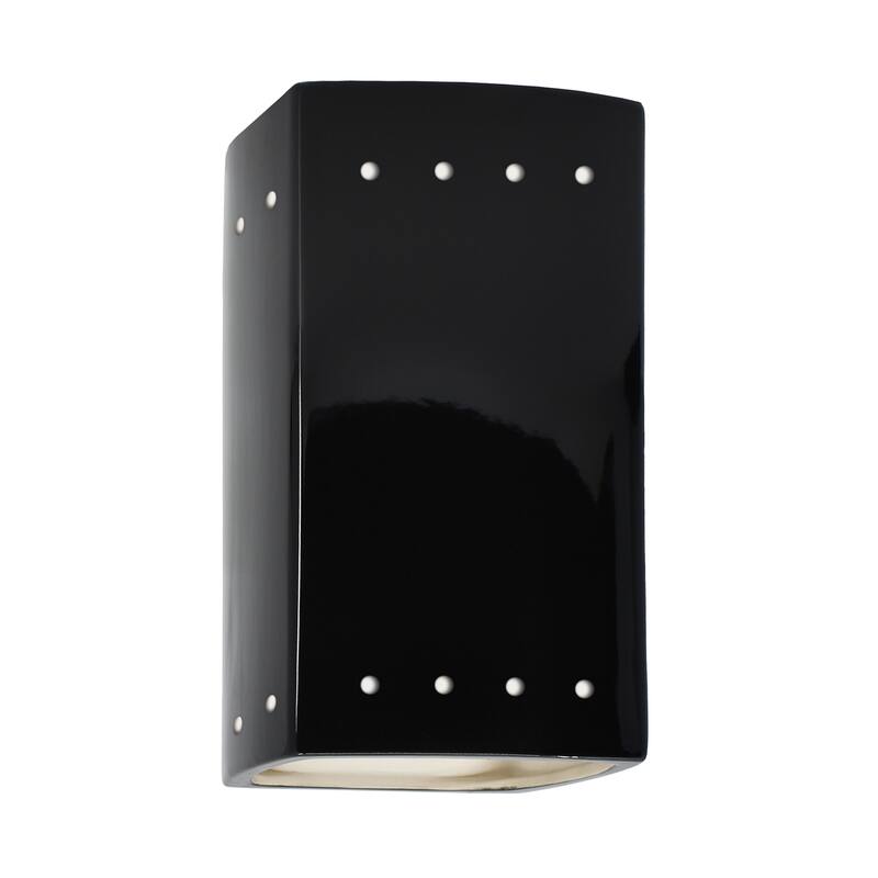 Justice Design Ambiance - Small Rectangle w/ Perfs Wall Sconce - Open Top & Bottom - Replaceable Bulb - Gloss Black