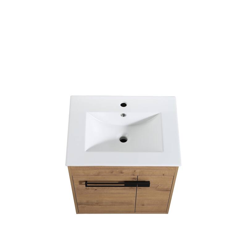 24 inch Plywood Freestanding/Wall Mounted Bathroom Vanity Set with Doors and Shelf and Integrated Ceramic Sink