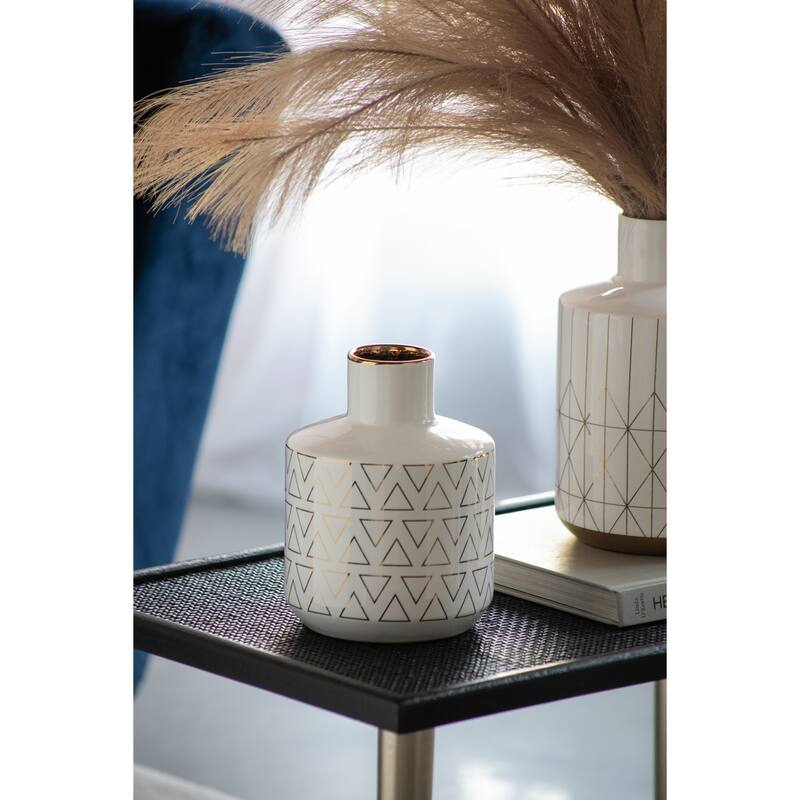 D5.9x7.9" Round Ceramic Vase with Geometric Pattern Gloss Finish Home Decor