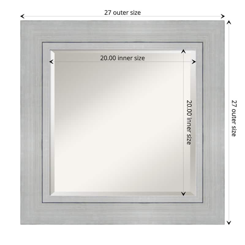 Beveled Wood Wall Mirror - Romano Silver Frame - Outer Size: 27 x 27 in