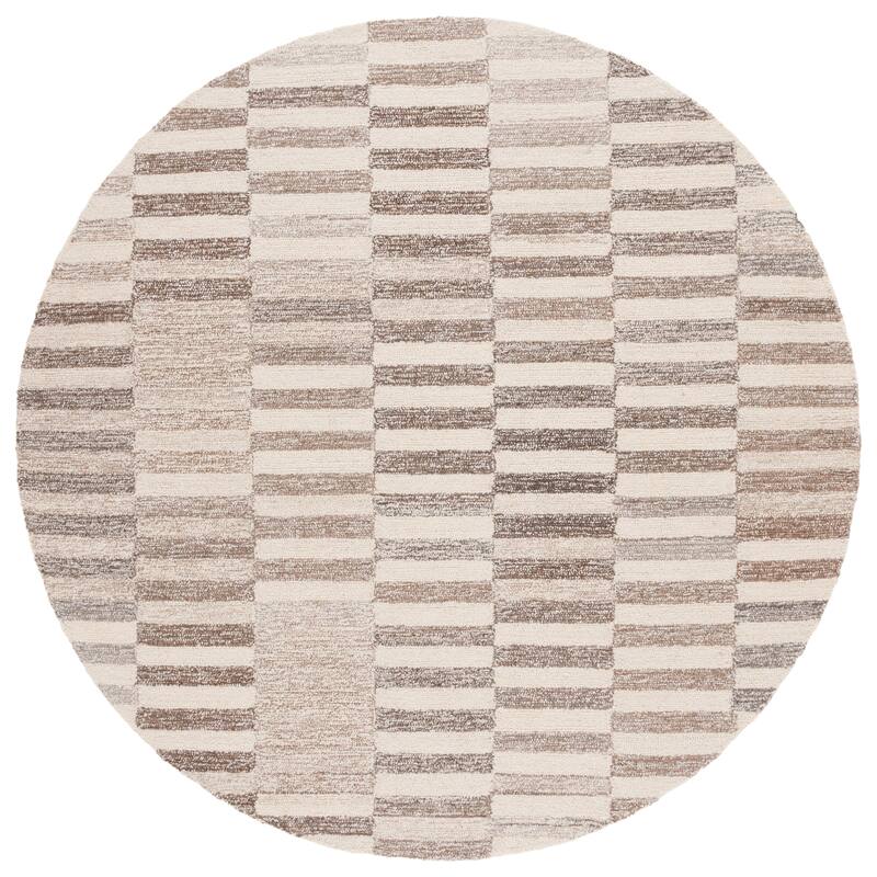 SAFAVIEH Handmade Ebony Elsie Modern Wool Rug - 6' Round - Beige/Ivory