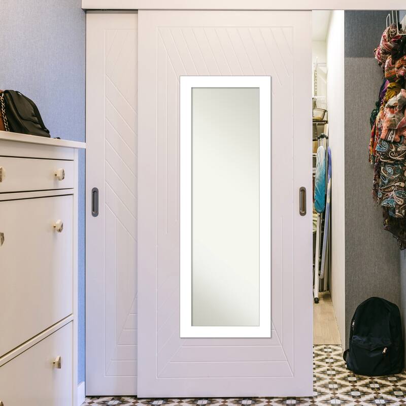 Non-Beveled Full Length On The Door Mirror - Wedge Frame - Wedge White - Outer Size: 18 x 52 in