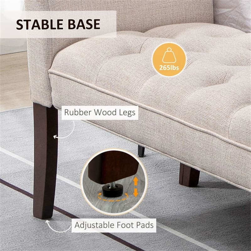 Linen Upholstered Storage Bench with Button Tufted Cushion for Entryway Bedroom or Living Room Use - 55" W x 17.25" D x 25.5" H