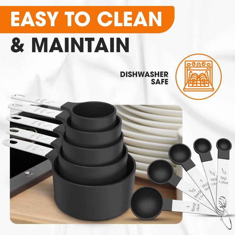 Cheer Collection Measuring Cups and Spoons Set for Precise Cooking and Baking 10 Piece Nesting Design