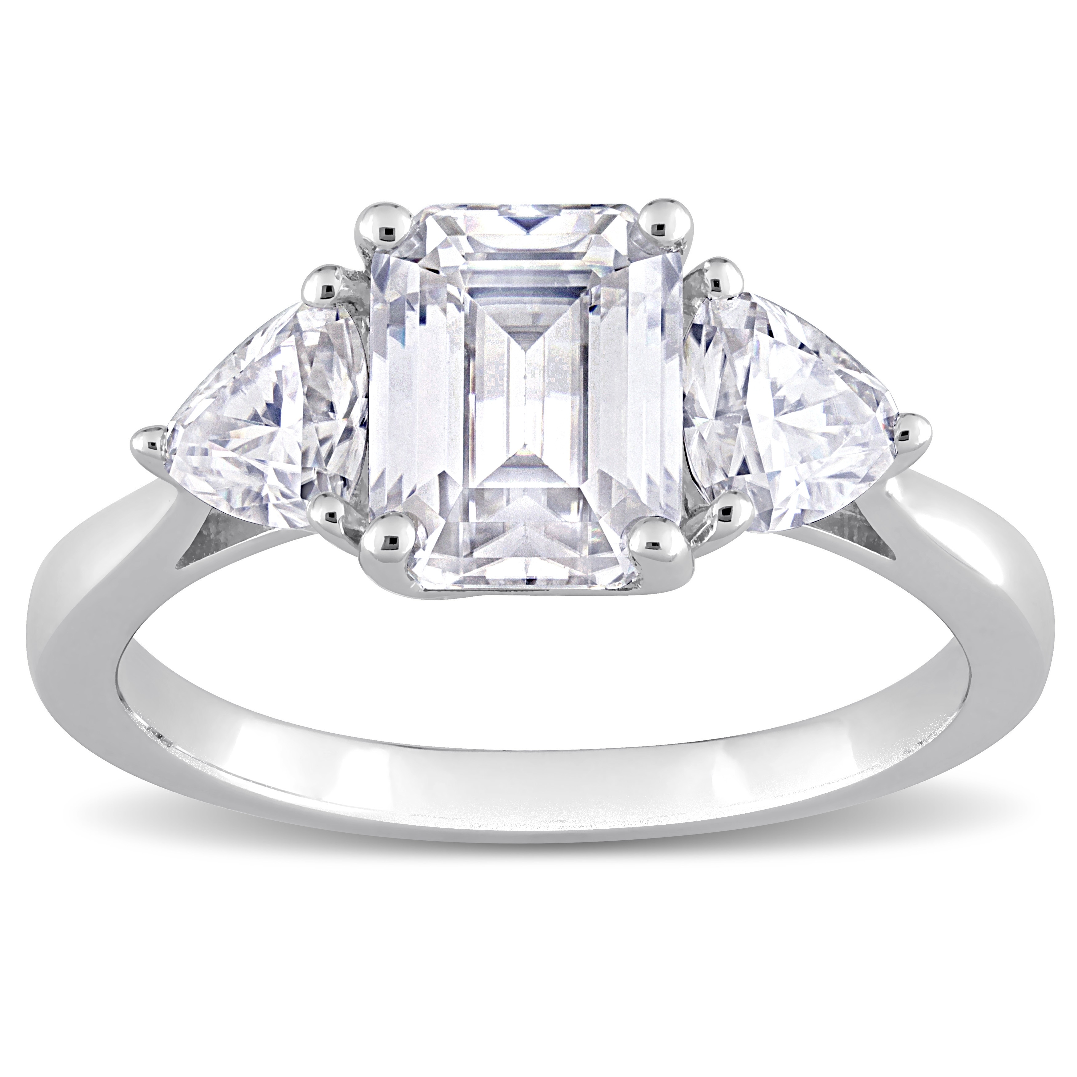 Miadora 2 3/4ct DEW Octagon and Trilliant Created Moissanite 3-Stone Ring in Sterling Silver