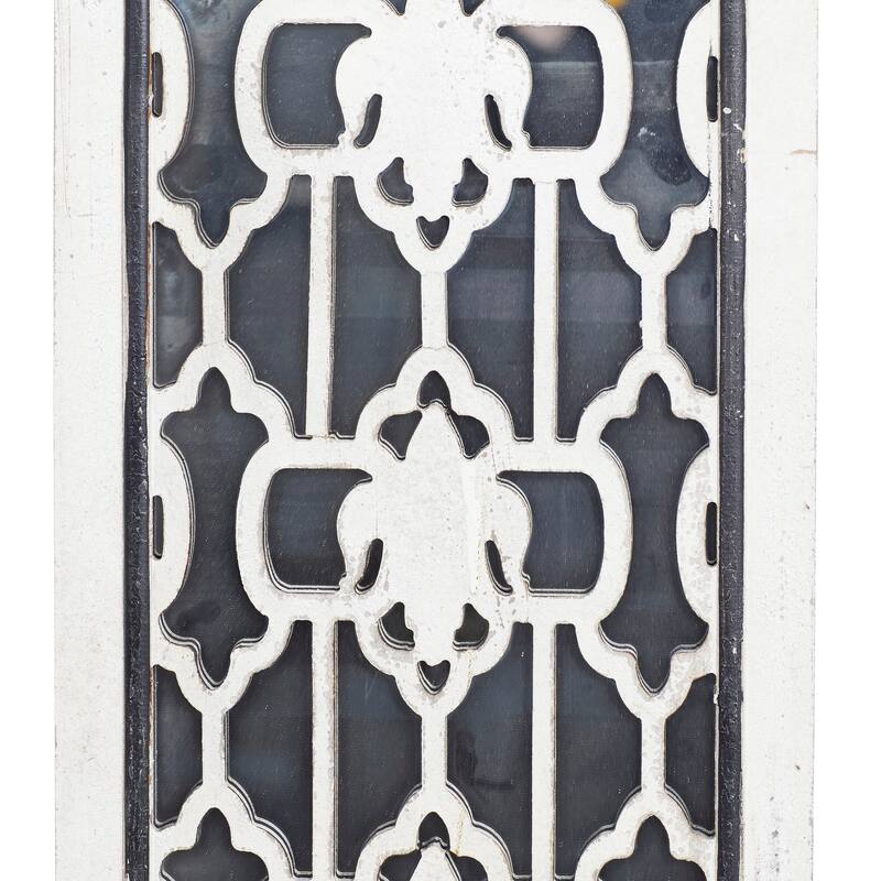 Wooden Geometric Intricately Carved Wall Decor with Mirror - Set of 2 White - Roche River Decor