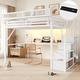 preview thumbnail 15 of 56, High Loft Bed Metal Bed Frame with Stairs Built-in Shelves and Wardrobe, Side Grid Rack, Light, Charging Station and Desk White - Queen