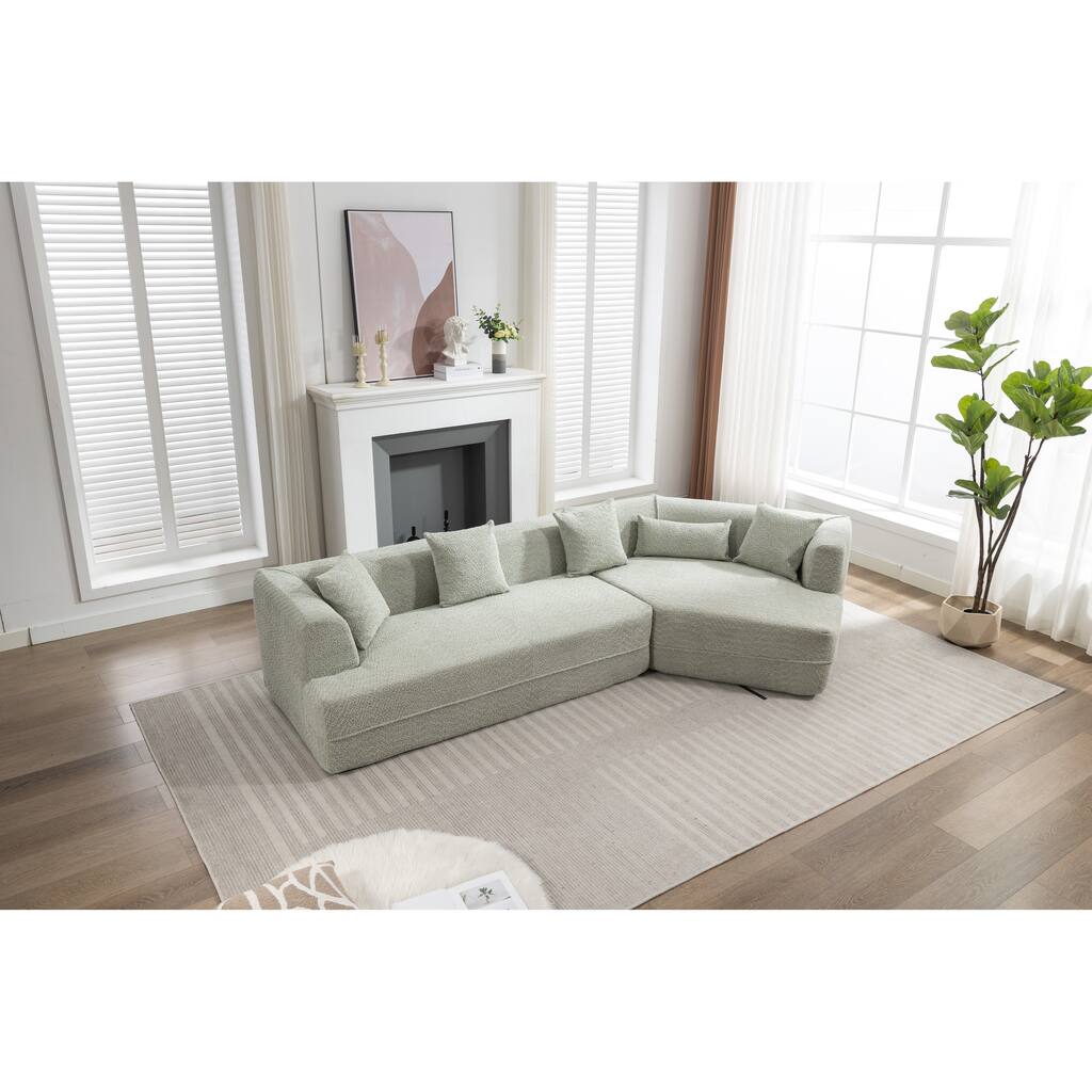 Green Upholstered Recliner Sofa, Curved Sectional Sofa Set of 2 with Chaise Lounge, Sleeper Sofa Bed w/ Pillows for Living Room