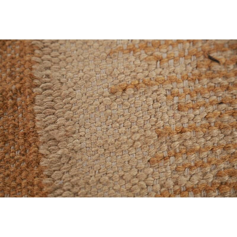 Hand Woven Oriental 100% Jute Carpet Southwestern Modern Brown Kilim Area Rug - 13' 7'' X 10' 2''