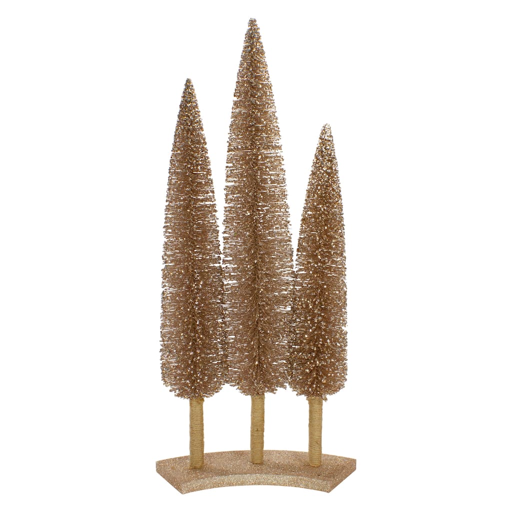 Set of 3 Rose Gold Sisal Christmas Trees Table Top Decor 25"