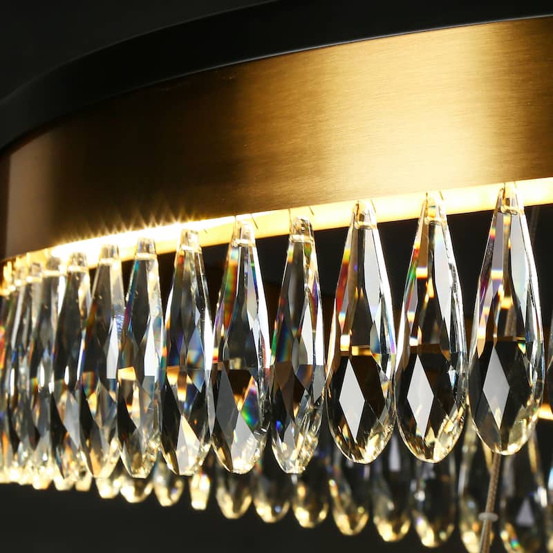 Modern Luxury 2-Tier LED Crystal Chandelier Black Gold Drum Light for Dining Living Room - D31.5" x H73" Max