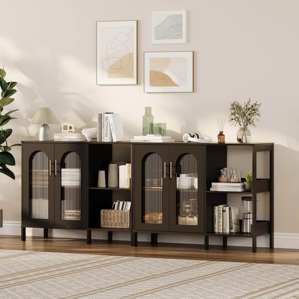 Buffet Sideboard Cabinet, Wooden Storage Cabinet with Glass Doors