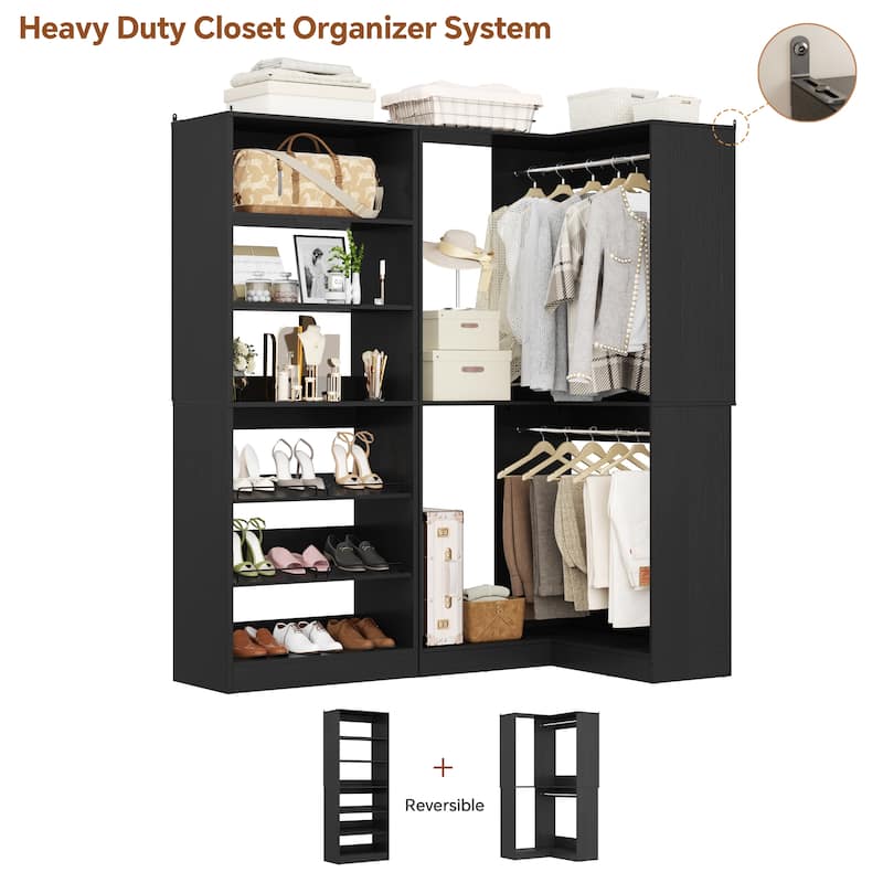 Cimly Set of 2 Corner Closet System, Freestanding Closet Organizer with Hanging Rods and Tower Shelves