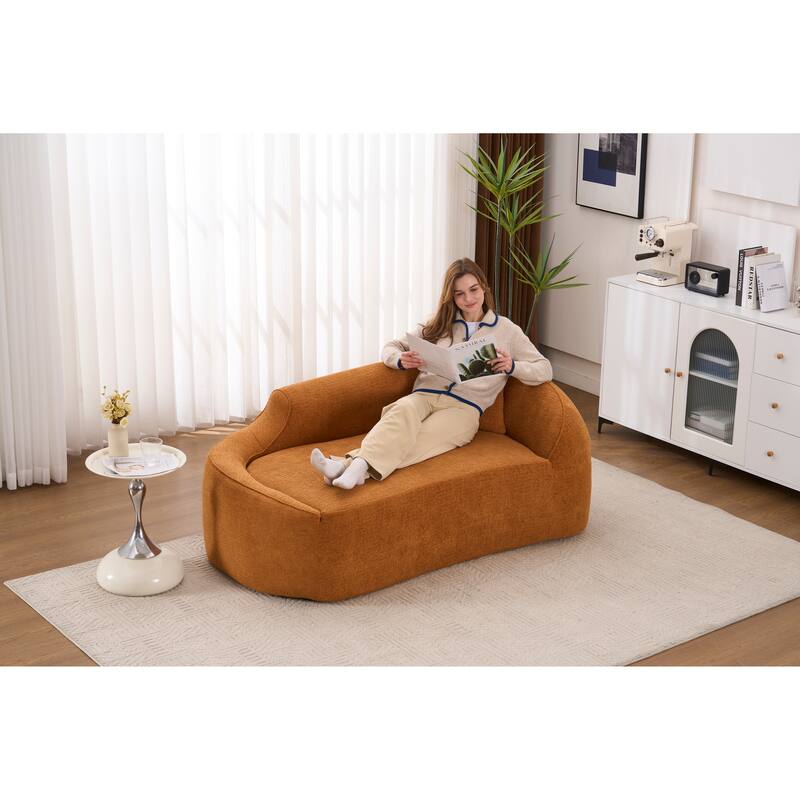 LY-048 Compression Curved Chaise Longue Chair Indoor, Modern Chenille Loveseat Couch