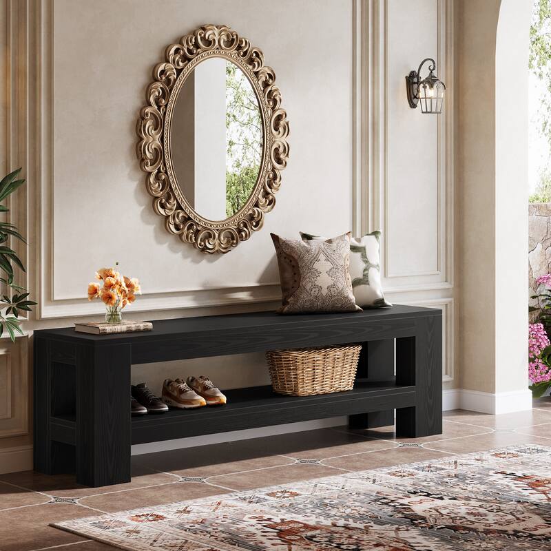 Wooden Entryway Bench with Storage Shelf, Console Shoe Bench, Hallway Kitchen End of Bed Accent Seat Storage Bench for Bedroom