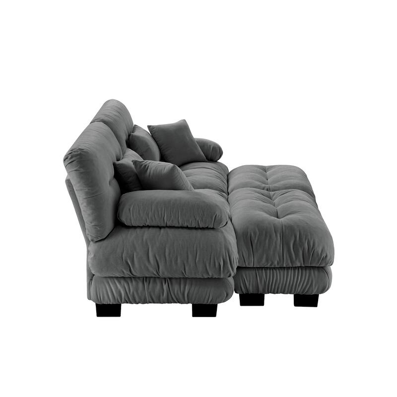 94.4" 2-Seater Chenille Cloud Couch with 4 Pillows and 2 Ottomans(Convertible Sleeper Sofa)