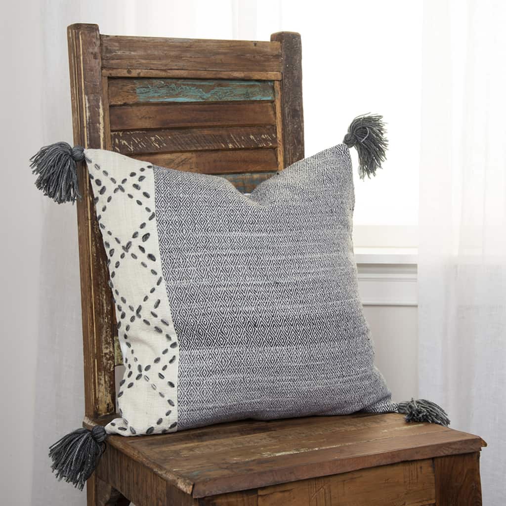 Rizzy Home Tasseled Geometric Hand-crafted Throw Pillow