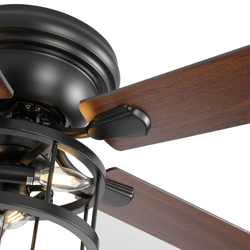 52-inch Flush Mount Matte Black Industrial Ceiling Fan with Pull Chain(5-blade)