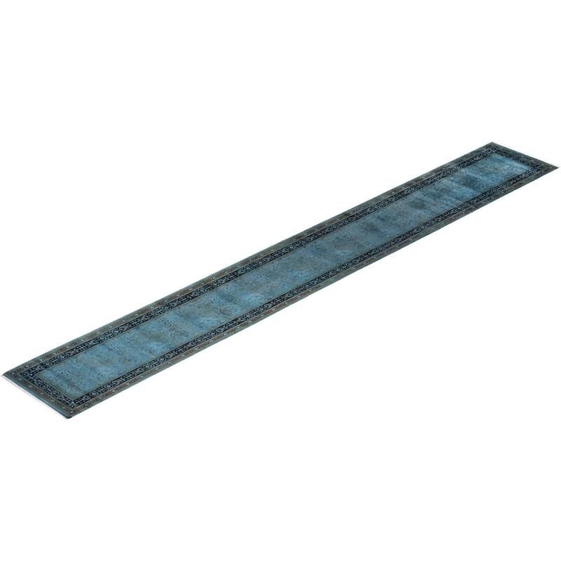 Overton Hand Knotted Wool Vintage Inspired Modern Contemporary Overdyed Blue Runner Rug - 2' 6" x 18' 1"