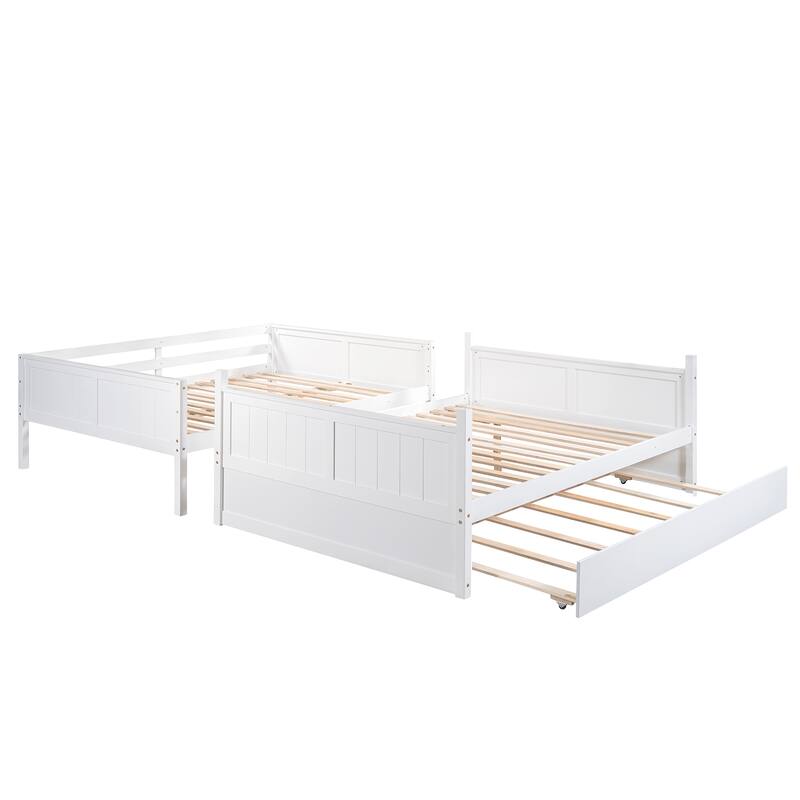 Espresso Wood Full Over Full Bunk Bed with Twin Size Trundle, 79.5''L