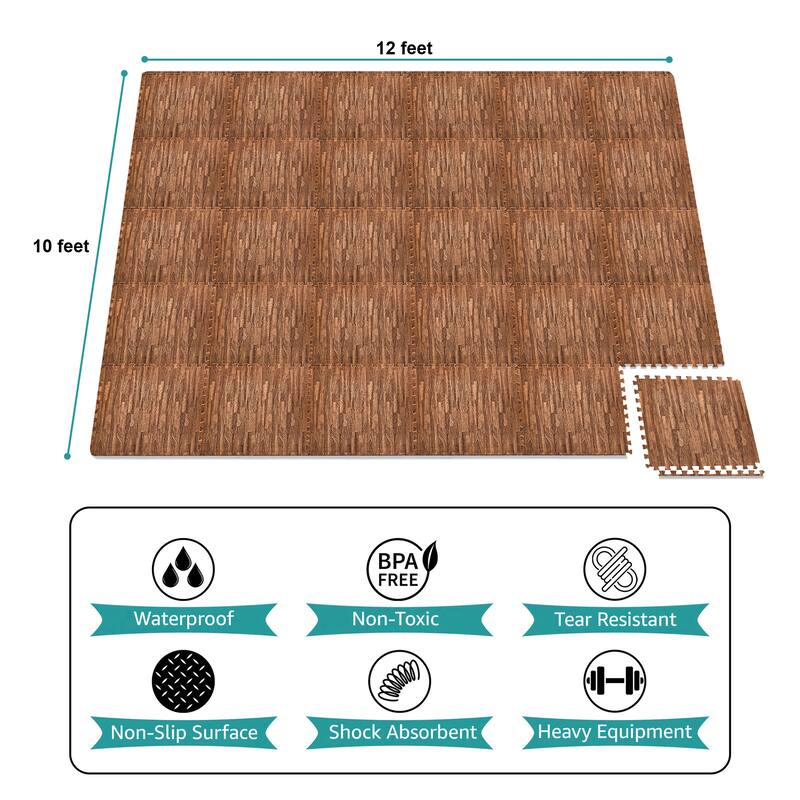 Sorbus 120 Sq. Ft. Wood Grain Floor Tiles Foam Mat EVA Interlocking Mats Tile 3/8-Inch Thick Flooring Wood Puzzle Exercise Mats