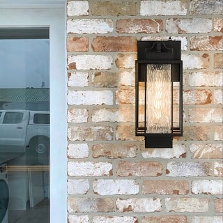 Matte Black 1-Light Glass Outdoor Wall Sconce Light Dusk to Dawn